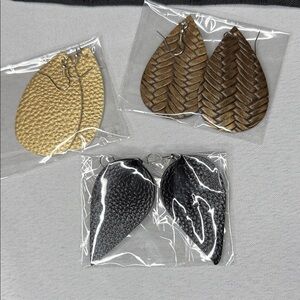 Set of Teardrop Leather Looking Earrings